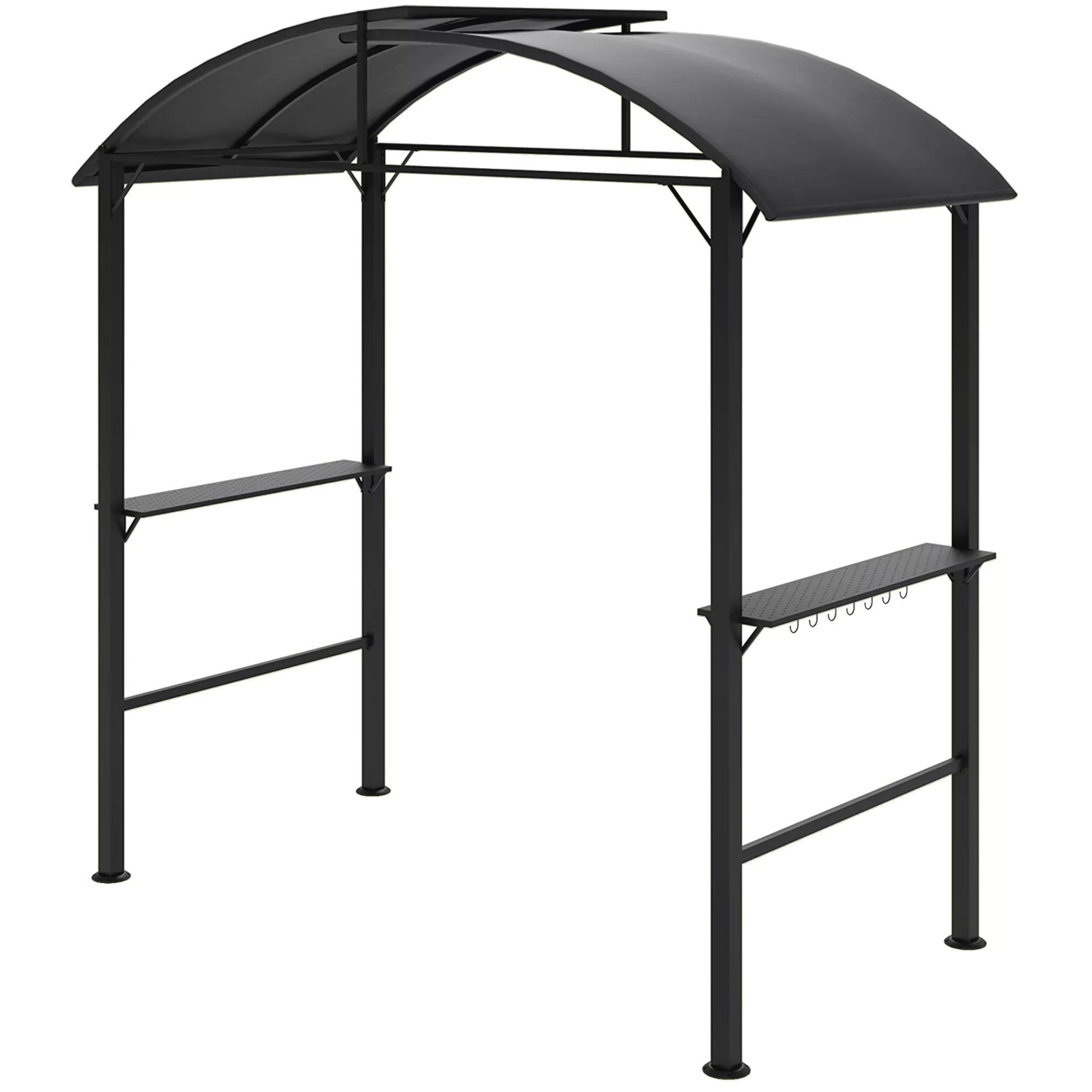 Grill paviljonas, 2 šoninės lentynos, kabliai, plieninis rėmas, 1,1 x 2,3 m, tamsiai pilkos spalvos