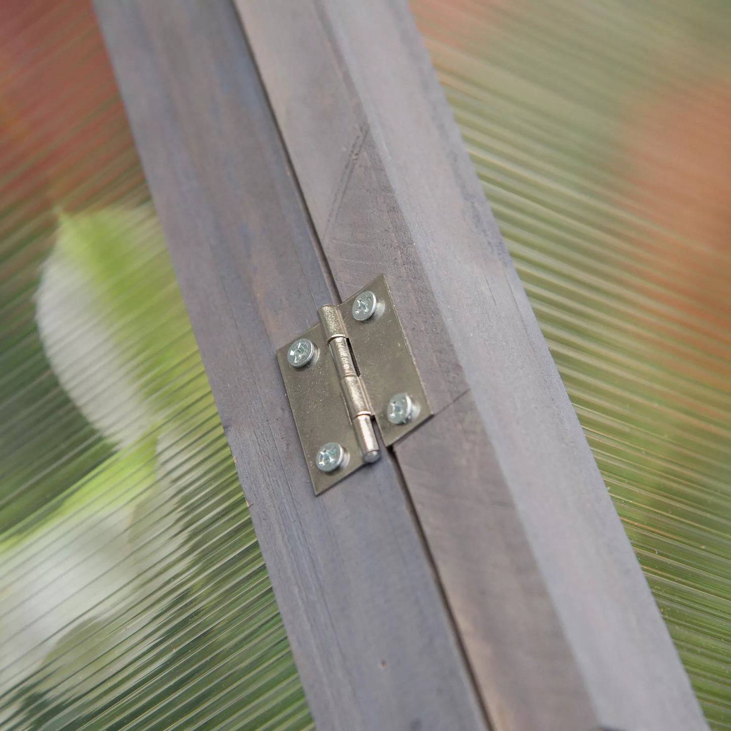 Mini šiltnamis, kompaktiškas medinis namelis augalams, polikarbonato plokštės, vėdinimo anga, 90I x 52P x 49,5A cm, pilkas