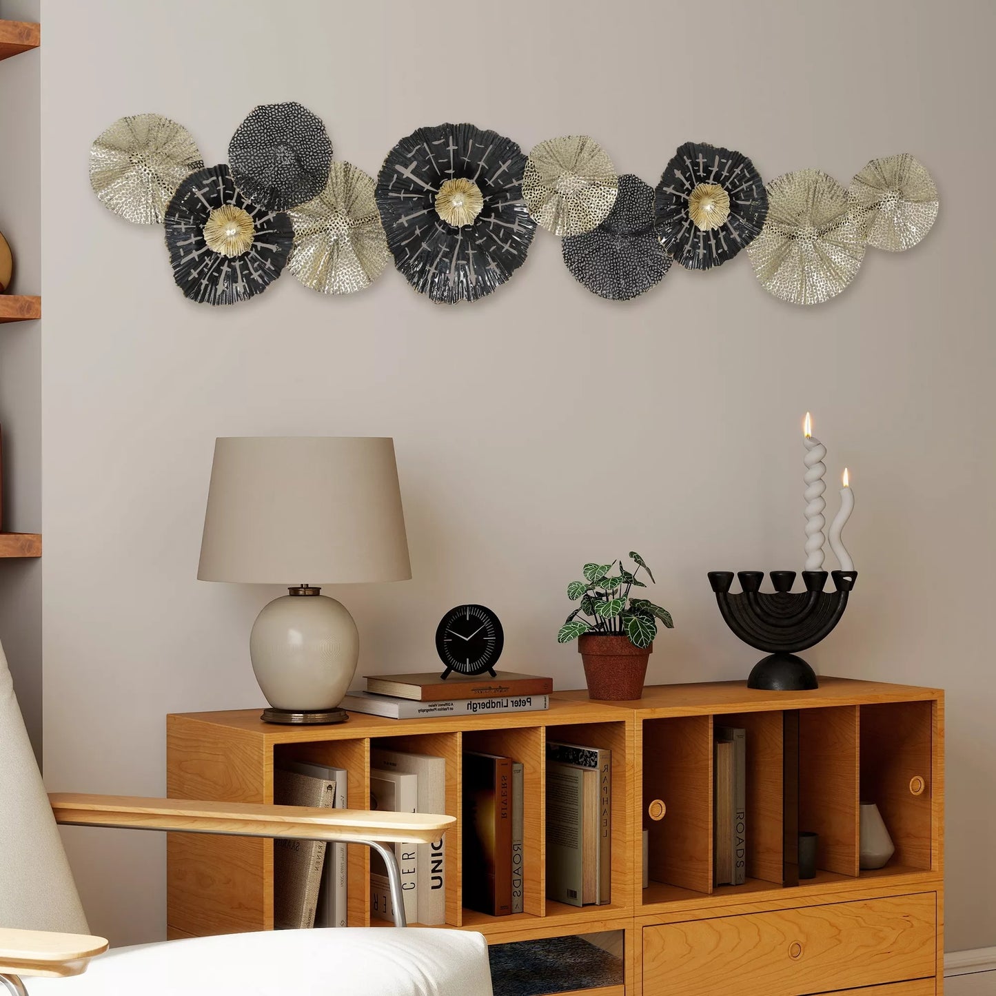 Sieninis paveikslas, sienų dekoras su metaliniu rėmu, modernaus stiliaus, juoda+auksinė