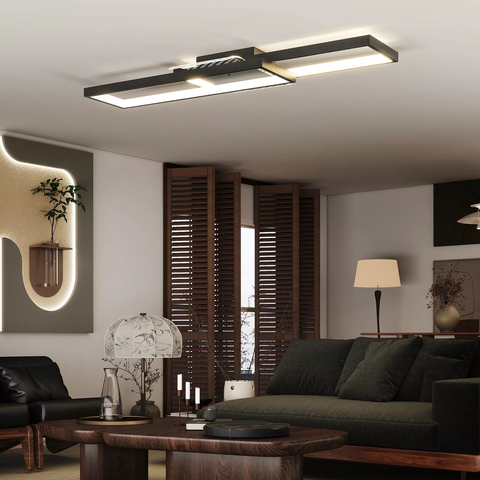 Lempos LED 43W 4600LM 3000-6000K reguliuojamas lubų šviestuvas Plokščias su nuotolinio valdymo pultu Sieninis jungiklis 70 x 30 x 7 cm Juodas