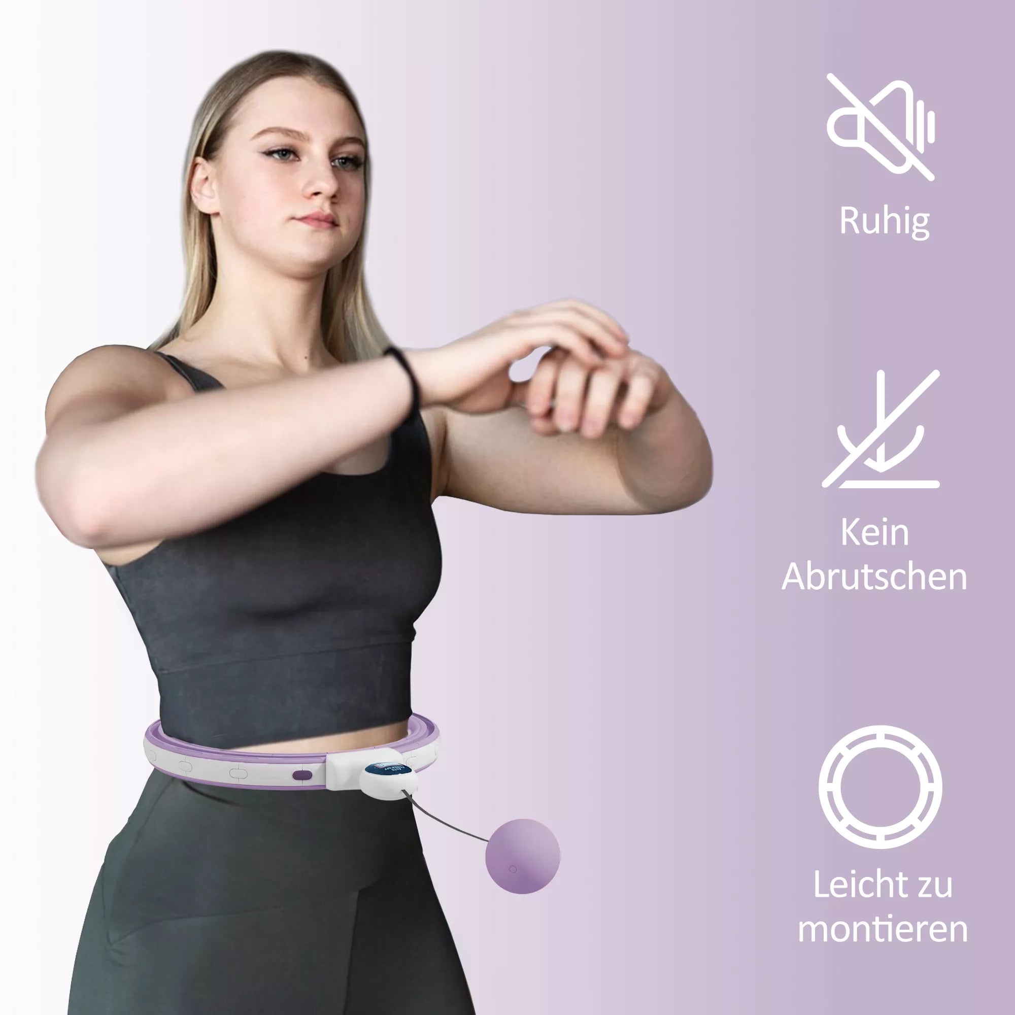 Išmanusis hula hoop lankas suaugusiems su svorio kamuoliukų skaitikliu, 16 mazgų (76–113 cm), violetinis