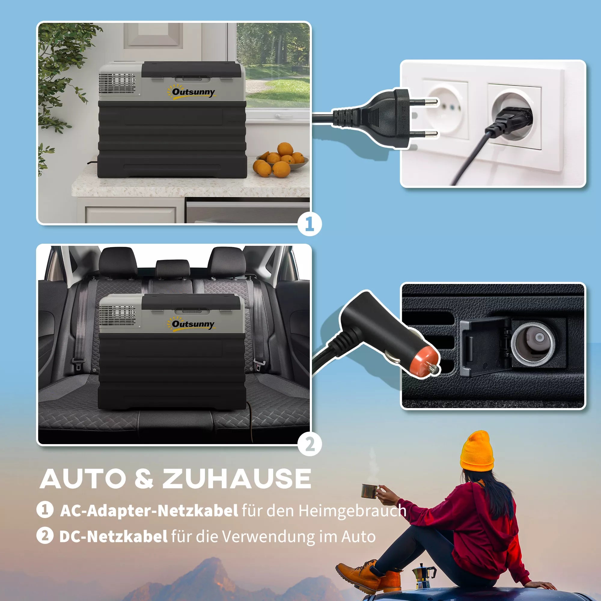 Automobilinis šaldytuvas, šaldymo dėžė, mobilus, 56 l, nuo -20 °C iki 20 °C, 69 x 43 x 54 cm, juodos/pilkos spalvos