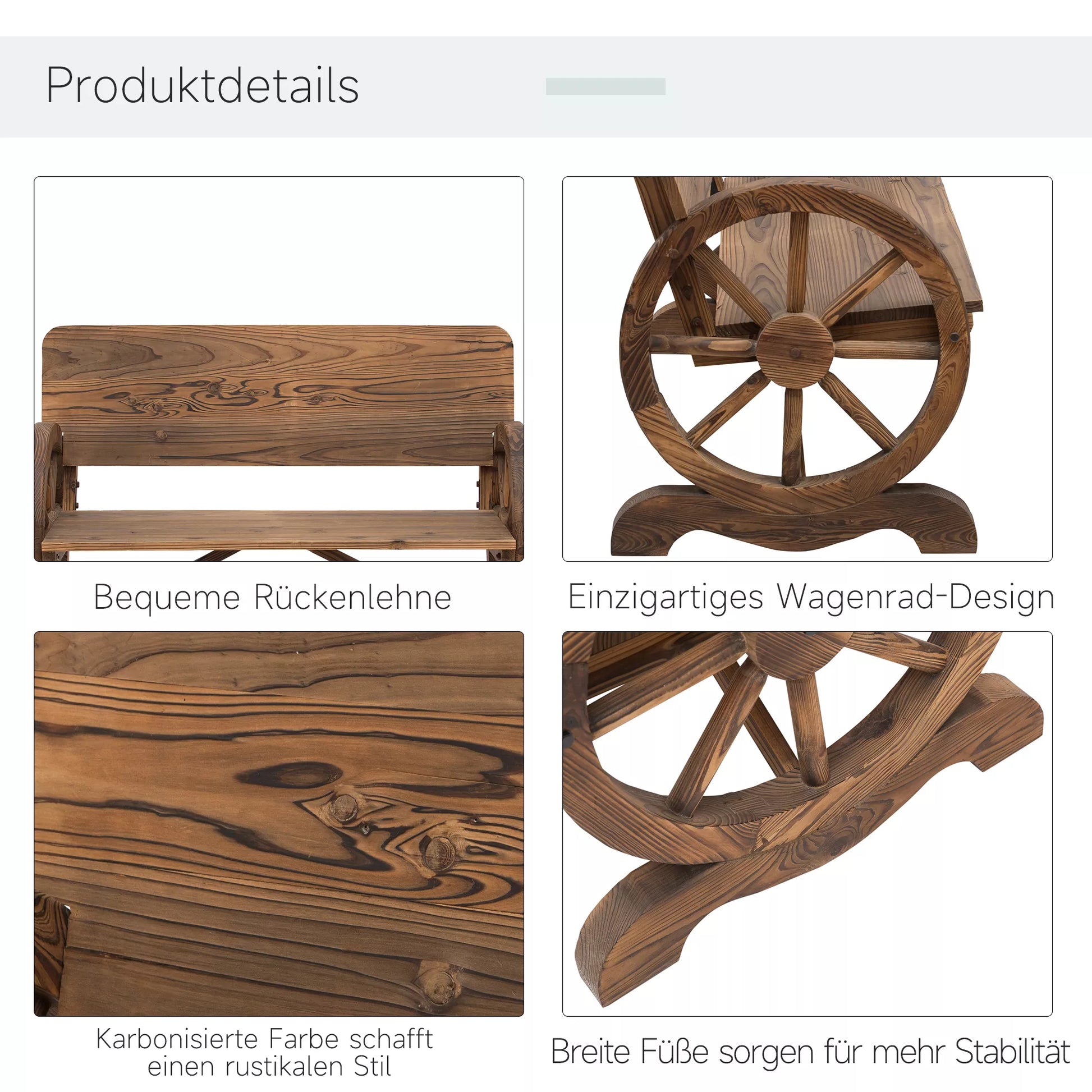 2-vietė sodo suolelė iš masyvios medienos su porankiais, suolelė su vežimėlio ratų dizainu, sodo baldai, atlaiko 250 kg svorį, rustikinis suolelis, 114 x 58 x 80 cm, rudos spalvos