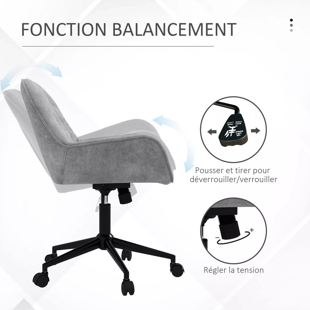 Biuro kėdė, darbo kėdė, kompiuterio kėdė, reguliuojamo aukščio, aksomo imitacija, pilkos spalvos