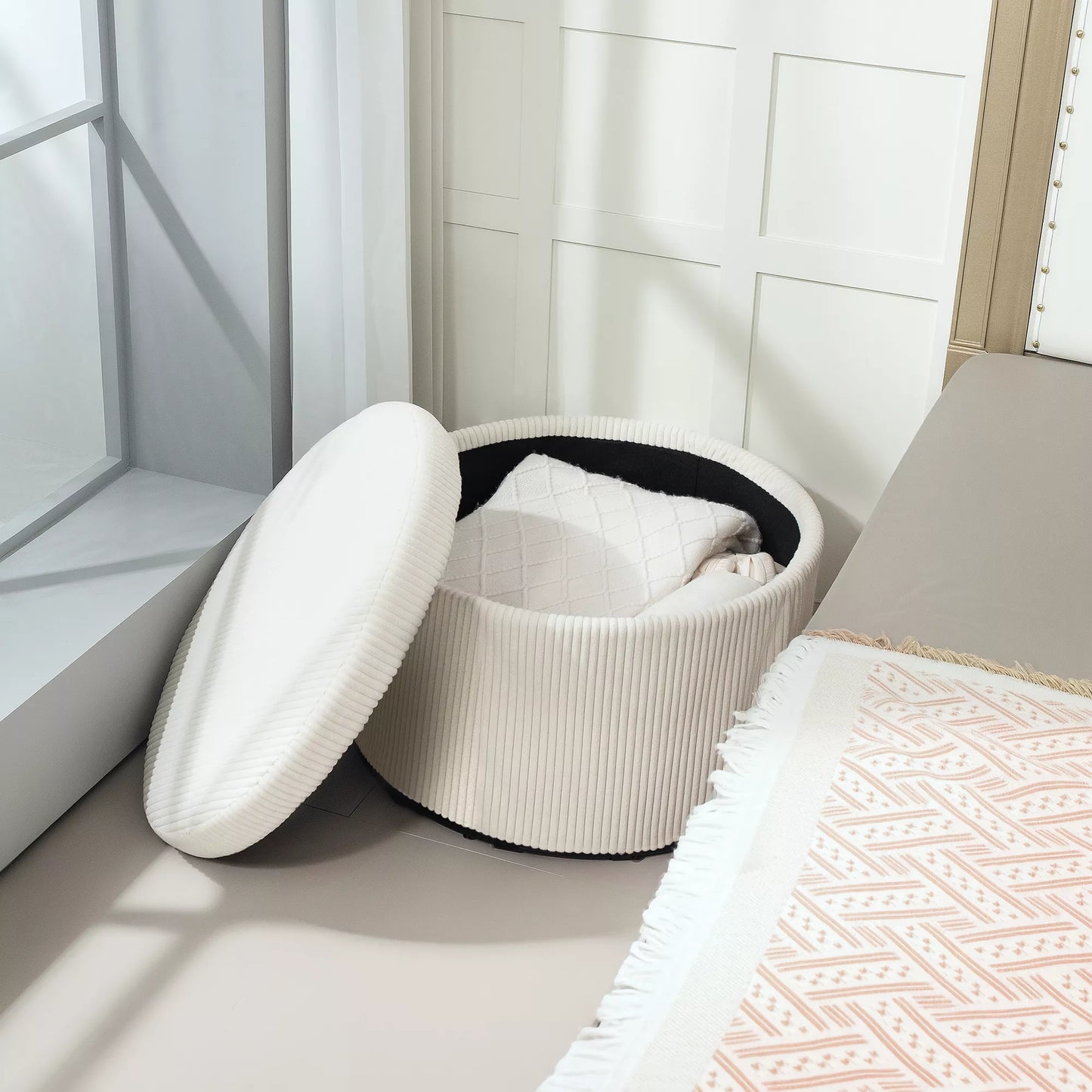 Pufas su 97 L talpa, kordas, putplastis, sėdimasis pufas, smėlio spalvos