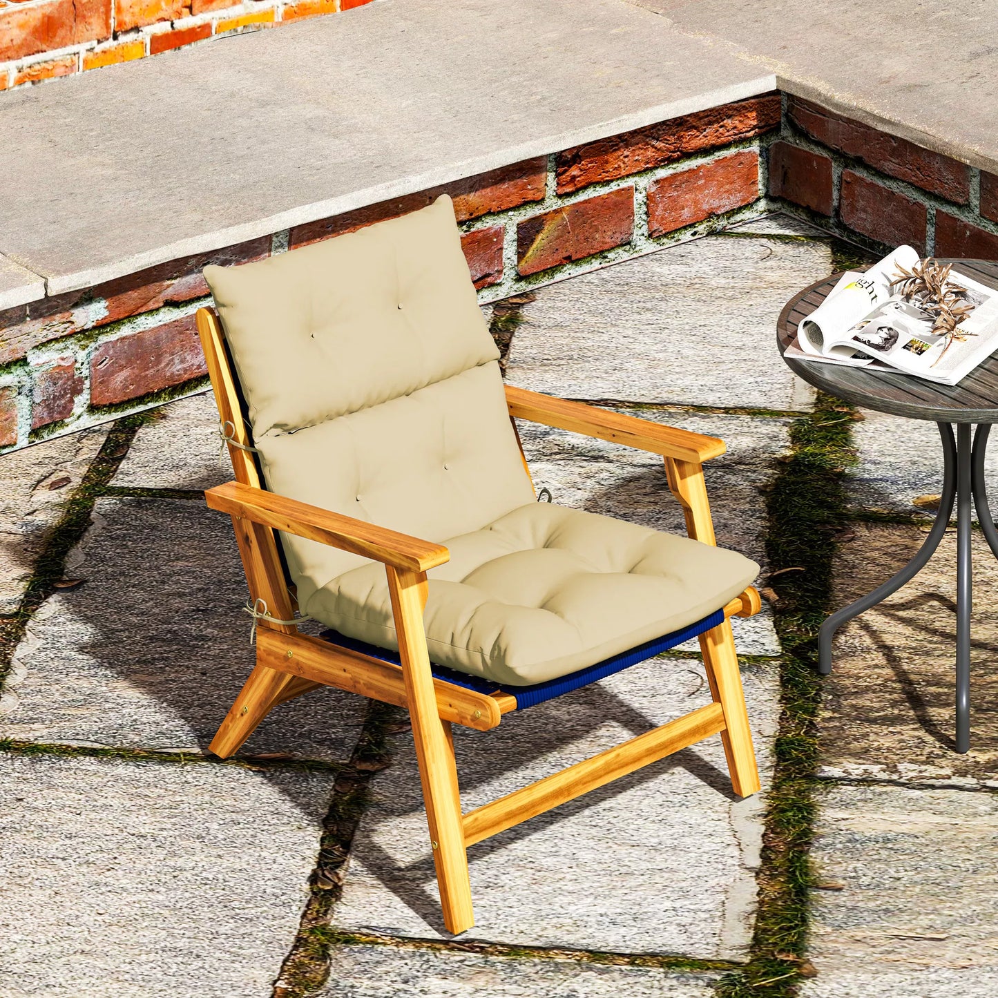 Sėdynės pagalvėlė, stora paminkštinta pagalvėlė sėdimiems baldams, su atlošu, supamosios kėdės pagalvėlė, vidaus ir lauko naudojimui, smėlio spalvos