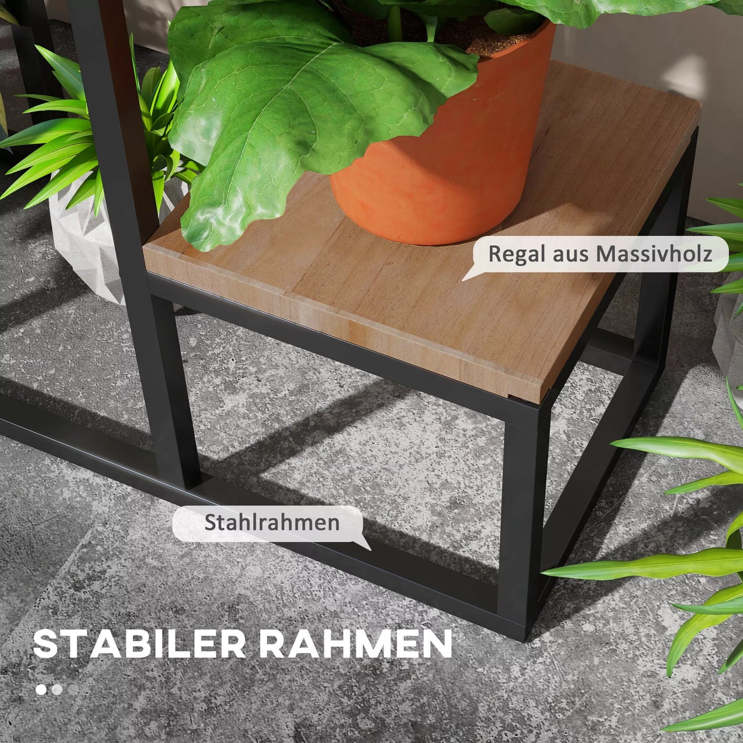 Gėlių lentyna, 4 pakopos, skirta naudoti viduje ir lauke, metalinis rėmas, 80 x 20 x 74 cm