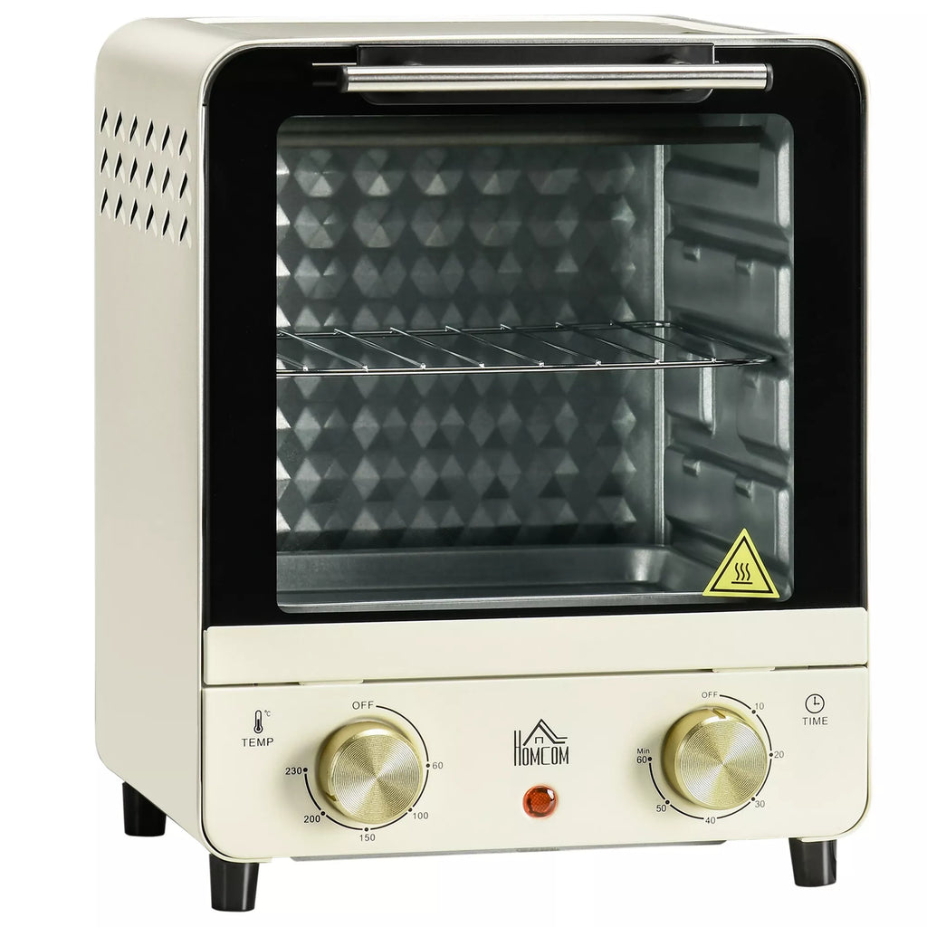 Mini orkaitė, 15 l talpa, aukščio reguliuojama kepimo skarda ir grotelės, 1000 W, kreminė balta spalva