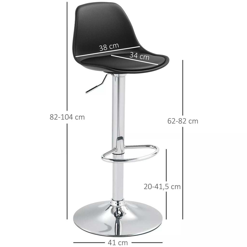 2 vnt. baro kėdžių rinkinys, baro kėdės, sukamosios kėdės su atlošu, reguliuojamo aukščio, atlaiko iki 120 kg, 42 x 41 x 82–104 cm, juodos spalvos