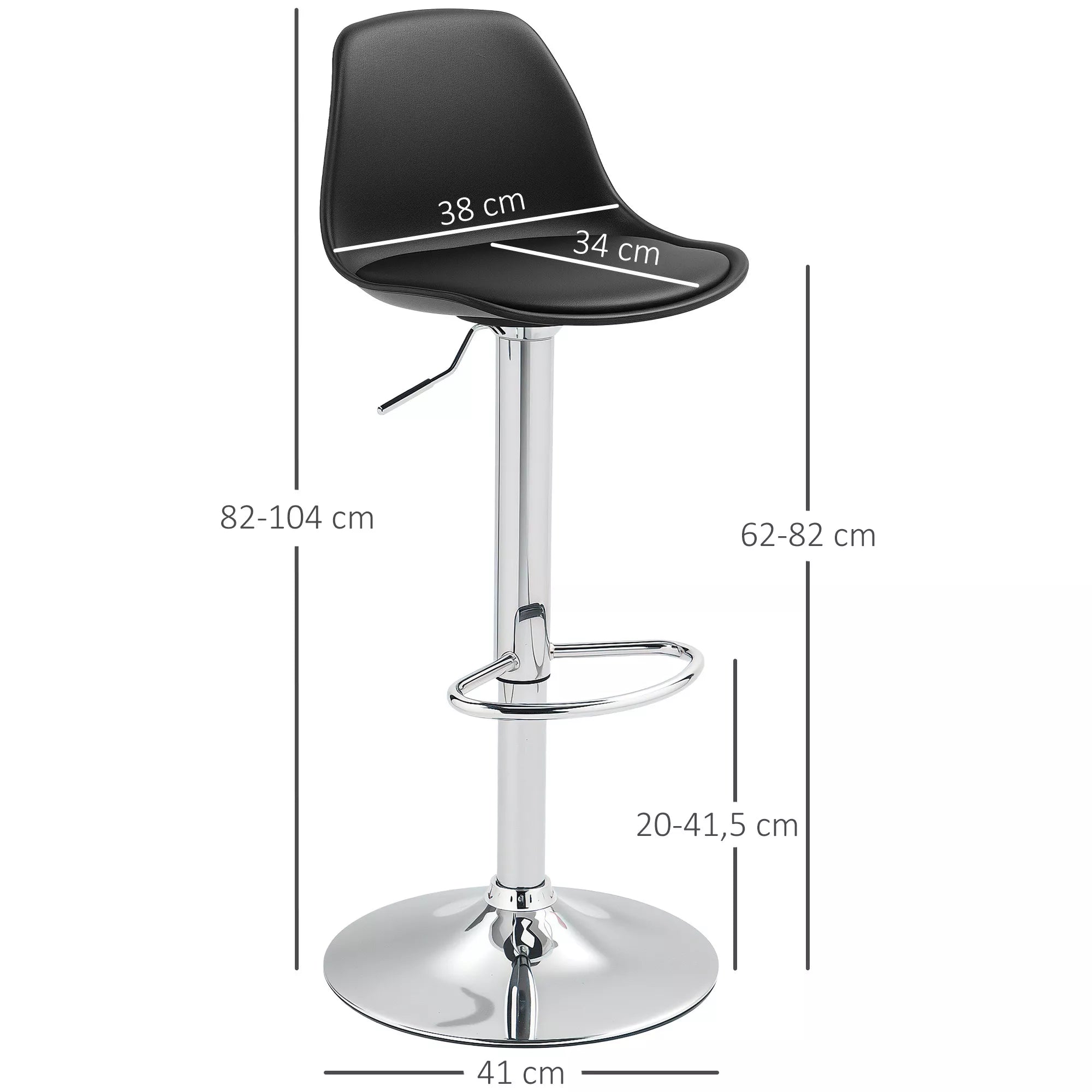 2 vnt. baro kėdžių rinkinys, baro kėdės, sukamosios kėdės su atlošu, reguliuojamo aukščio, atlaiko iki 120 kg, 42 x 41 x 82–104 cm, juodos spalvos