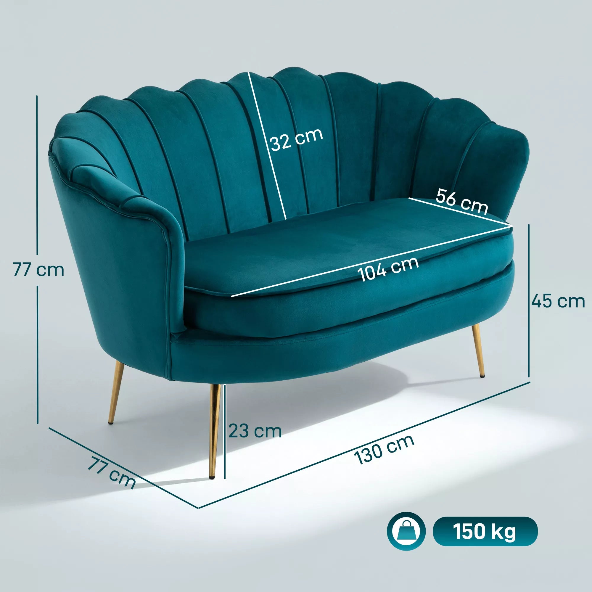 Aksominė, dvivietė sofa, medis ir aksomas, 130x77x77 cm, tamsiai žalia