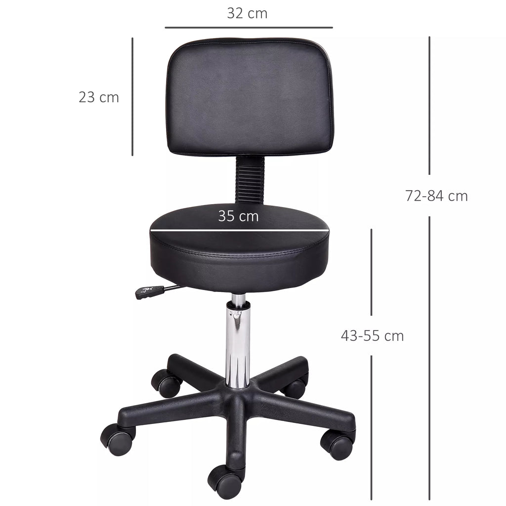 Reguliuojamo aukščio stumdomas taburetė su atlošu Pasukamas taburetė 72–84 cm Darbo taburetė, pasukama 360° Biuro taburetė biurui, salonui, masažui, SPA Juoda