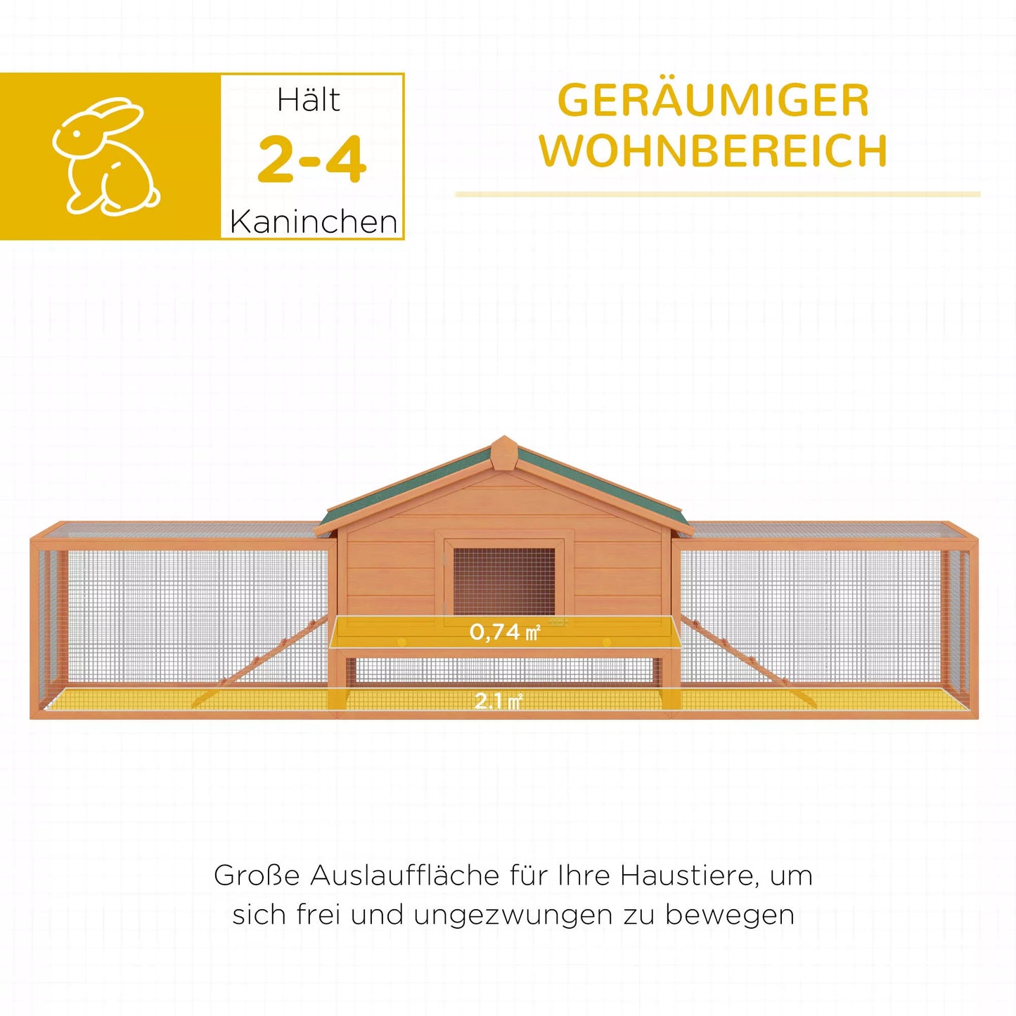 Smulkių gyvūnų tvartas/narvas, su 2 lauko aptvarais, 2 rampomis, 309 cm x 79 cm x 86 cm, natūralus + žalias