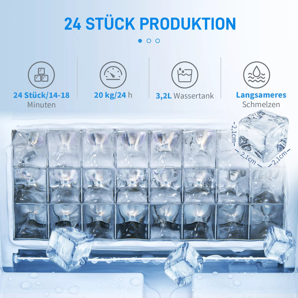 Ledo kubelių gaminimo aparatas Ledo kubelių dozatorius Ice-Maker 20 kg/24 val. 2,3 l ledo kubelių gaminimo aparatas su 3,2 l vandens rezervuaru, sidabrinis