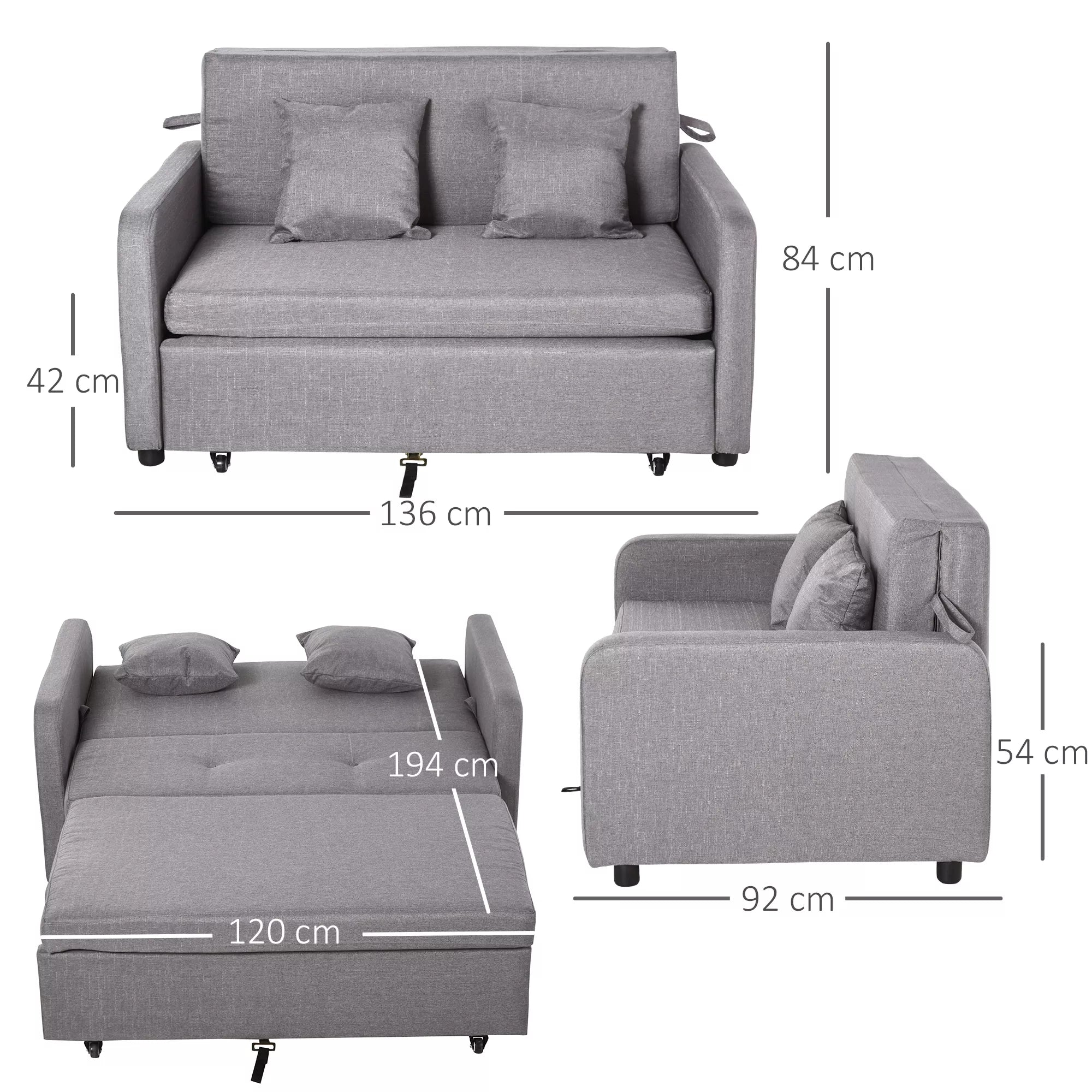 Dvivietė miegamoji sofa su daiktadėže, lengvai transformuojama, lankstus dizainas, pilka