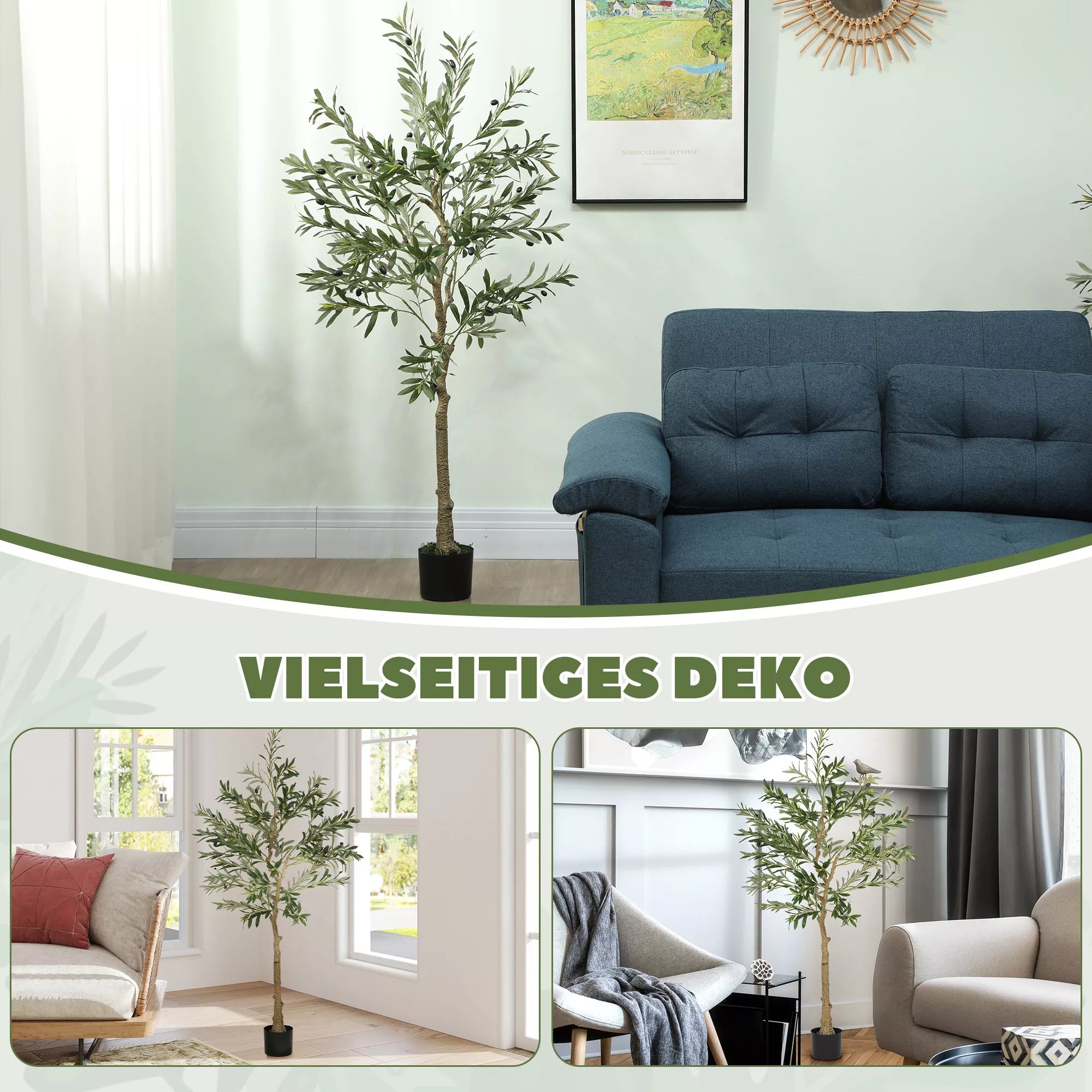 Dirbtinis alyvmedis, 150 cm, su vazonu, žalias