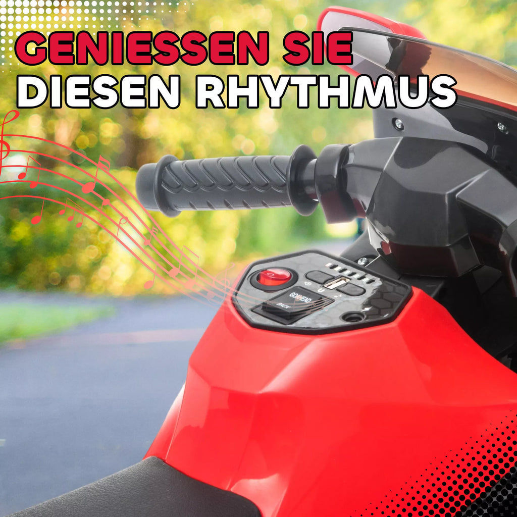 Elektrinis motociklas vaikams, garso signalas, priekiniai žibintai, muzikos funkcija, 2,5 km/h, raudonas