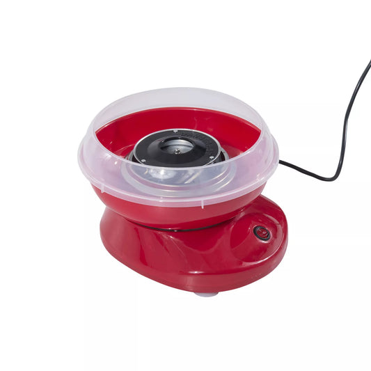 Cukraus vatos aparatas namams Cotton Candy Machine, cukraus vatos mašina su lazdelėmis ir matavimo šaukšteliu, aukštis 18 cm, 550W, vaikų šventei, gimtadieniui, vakarėliui, raudonas