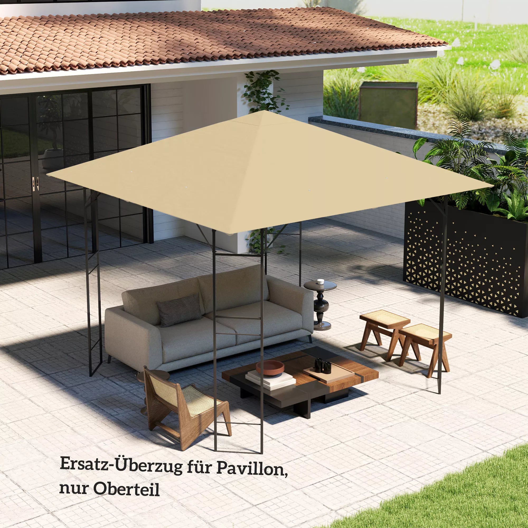 Pavilion 3 x 3 m vandeniui atsparus paviljono stogas UPF30+ Atsarginis apvalkalas iš Oksfordo audinio, 370 g/m², smėlio spalvos