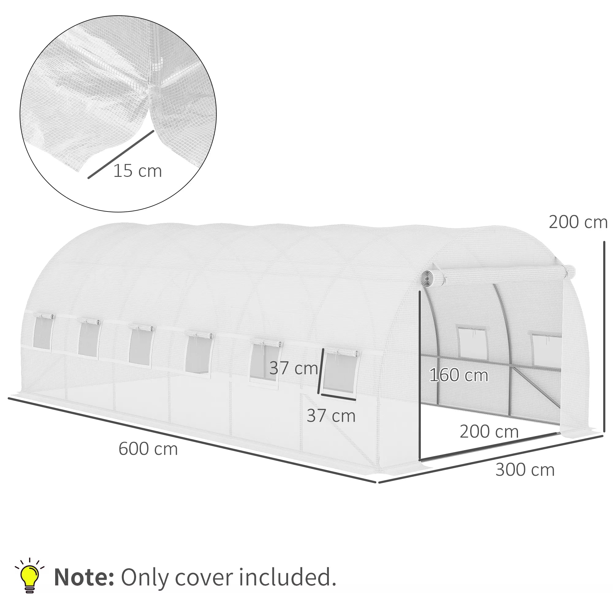 Atsarginė plėvelė 6x3x2 m šiltnamiui, tvirta, atspari plyšimui, 12 langų, durys, žalia