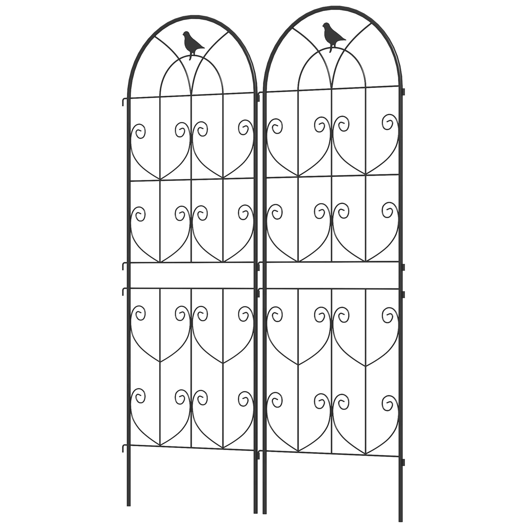 Kopėčios vijoklinėms augalams su paukščiais, 2 vnt. sodo grotelės daržovėms, vynuogėms, gėlėms, metalinės, 50 x 150 cm, juodos spalvos
