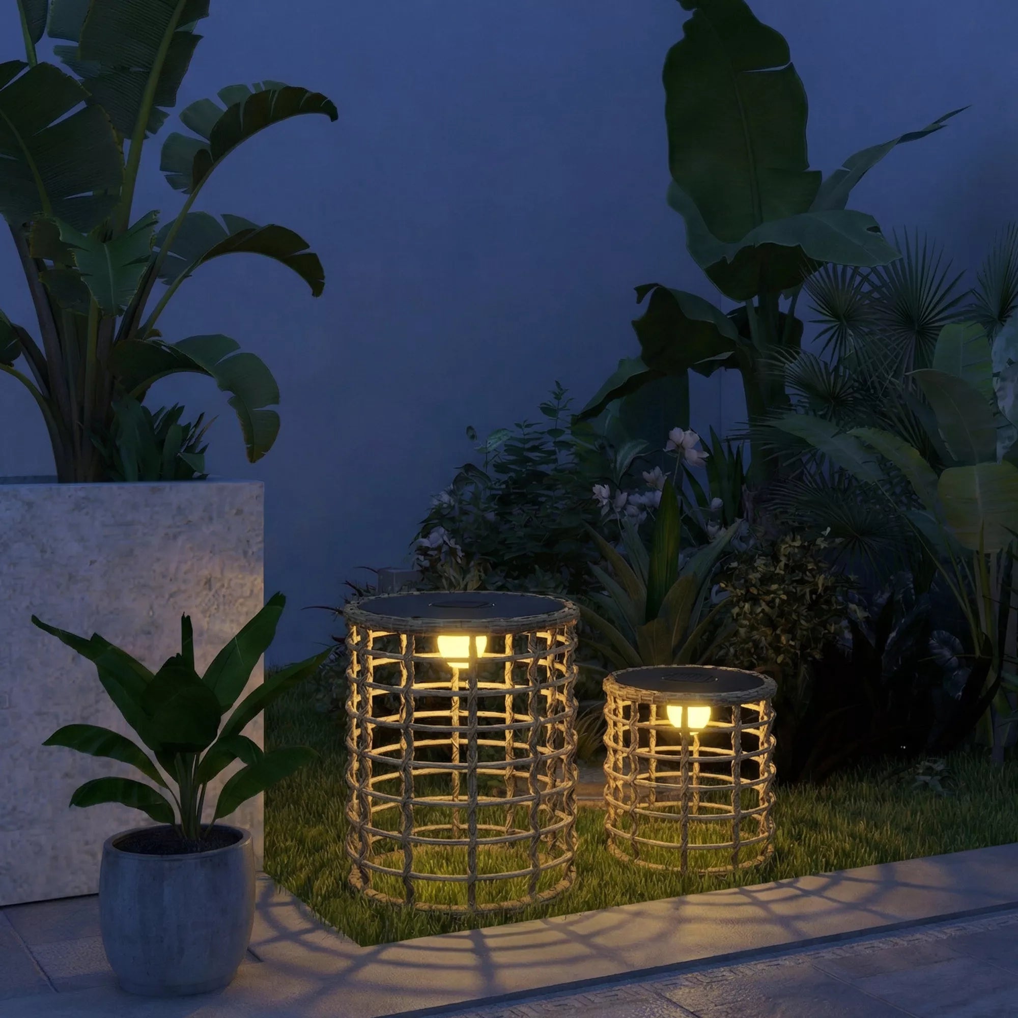 Saulės stovas 2 vnt. rattan saulės lempų su šviesos jutikliu LED saulės lempa boho stiliaus IP44