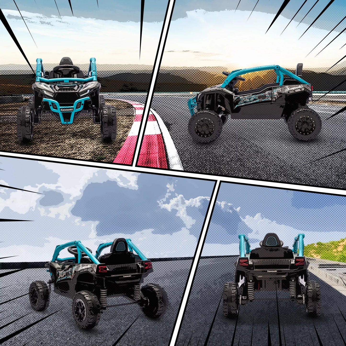 12V Elektrinis visureigis vaikams, nuotolinio valdymo pultas, LED žibintai, muzika, garso signalas, skirtas vaikams nuo 3-8 metų, mėlynas