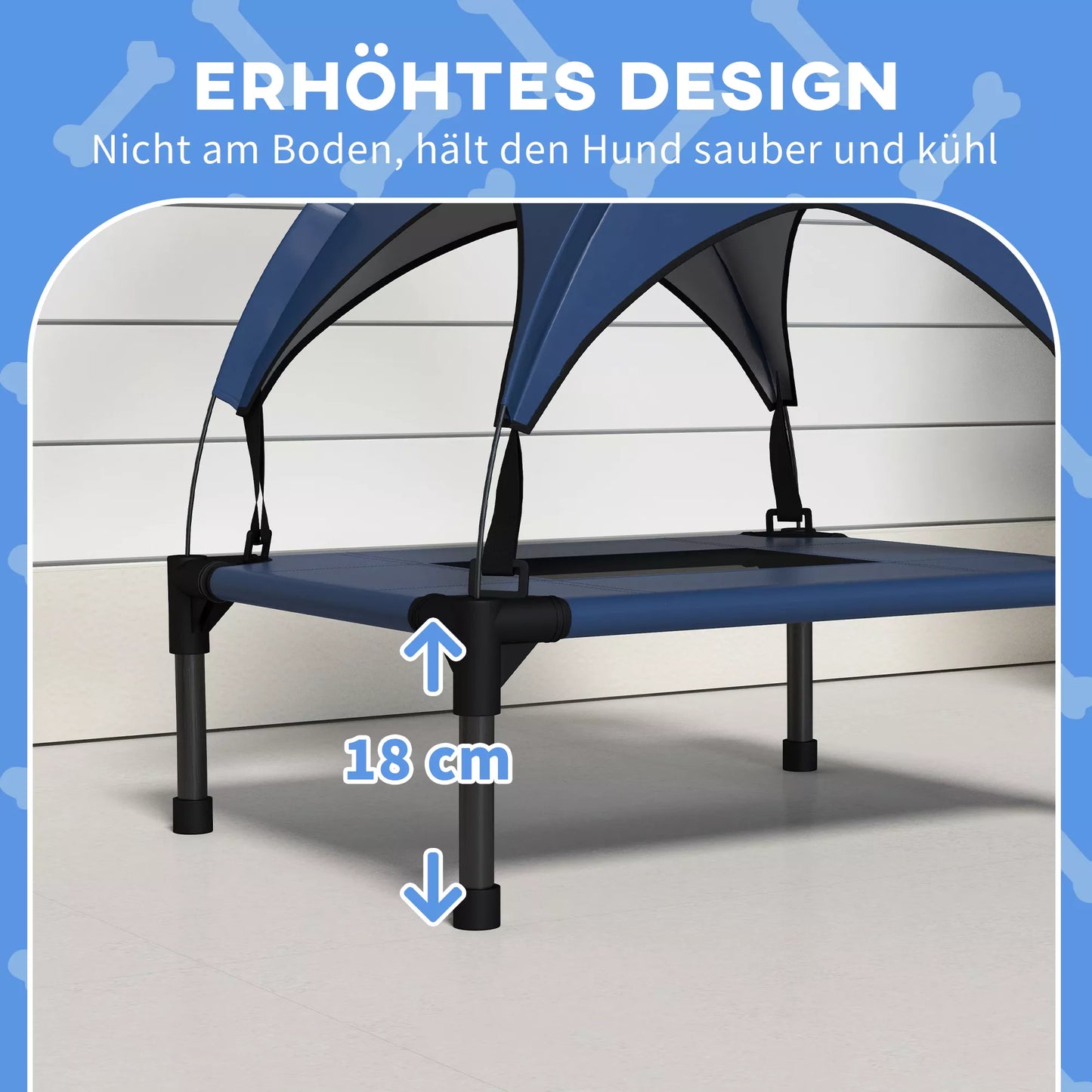 Nešiojamas lauko šunų guolis su stogeliu, atsparus vandeniui, iki 30 kg, 61 x 46 x 63 cm, tamsiai mėlynas