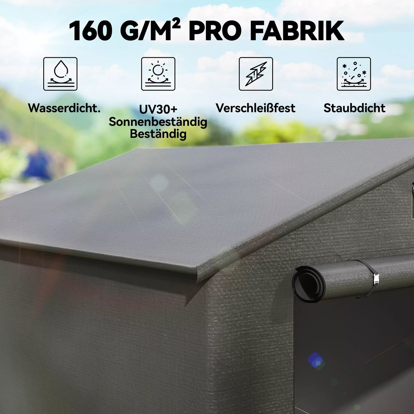 Palapinė-garažas, vandeniui atspari pastogė su susukamomis užtrauktuko durimis ir ventiliacija, plienas ir polietilenas, 2,5x1,8 m, tamsiai pilka