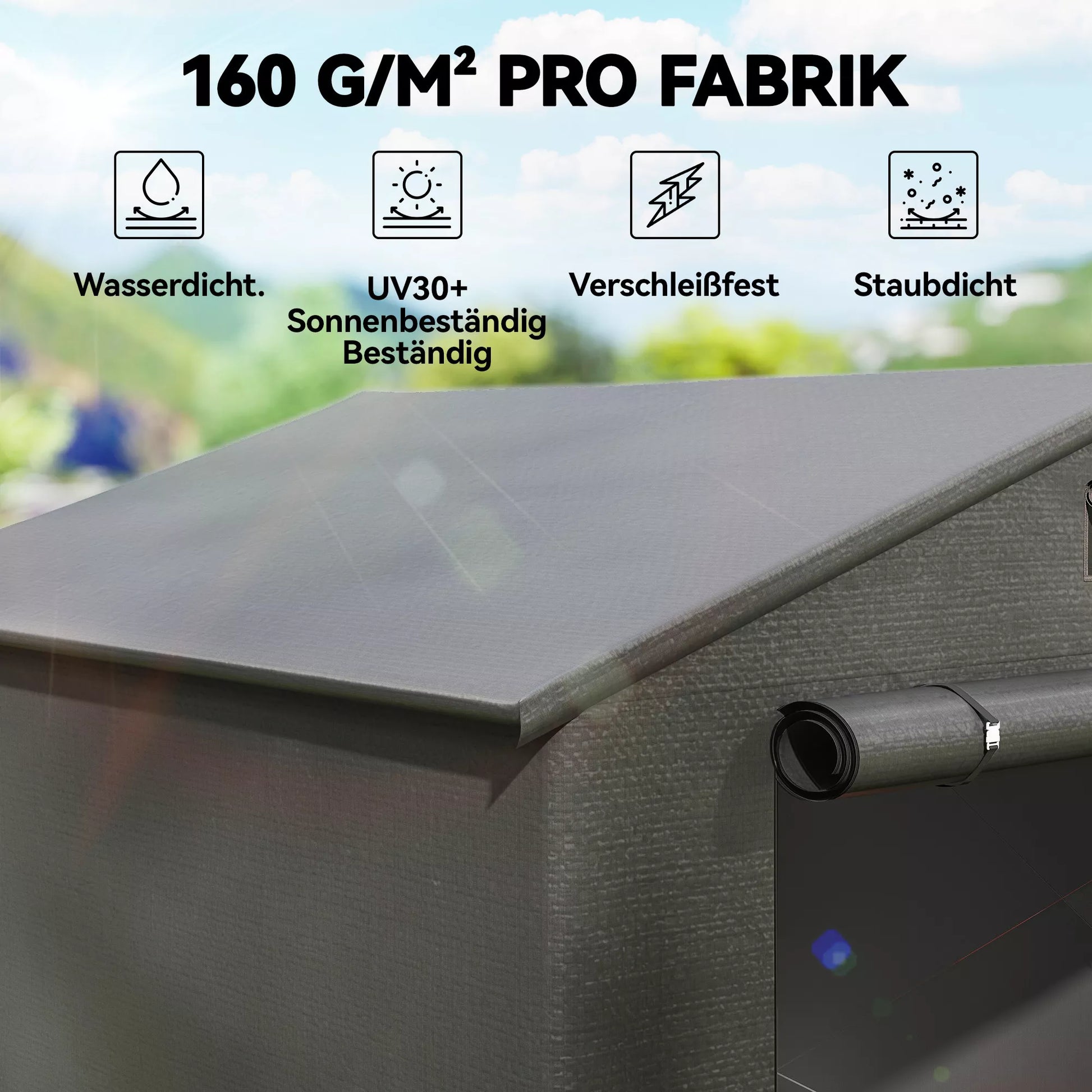 Palapinė-garažas, vandeniui atspari pastogė su susukamomis užtrauktuko durimis ir ventiliacija, plienas ir polietilenas, 2,5x1,8 m, tamsiai pilka