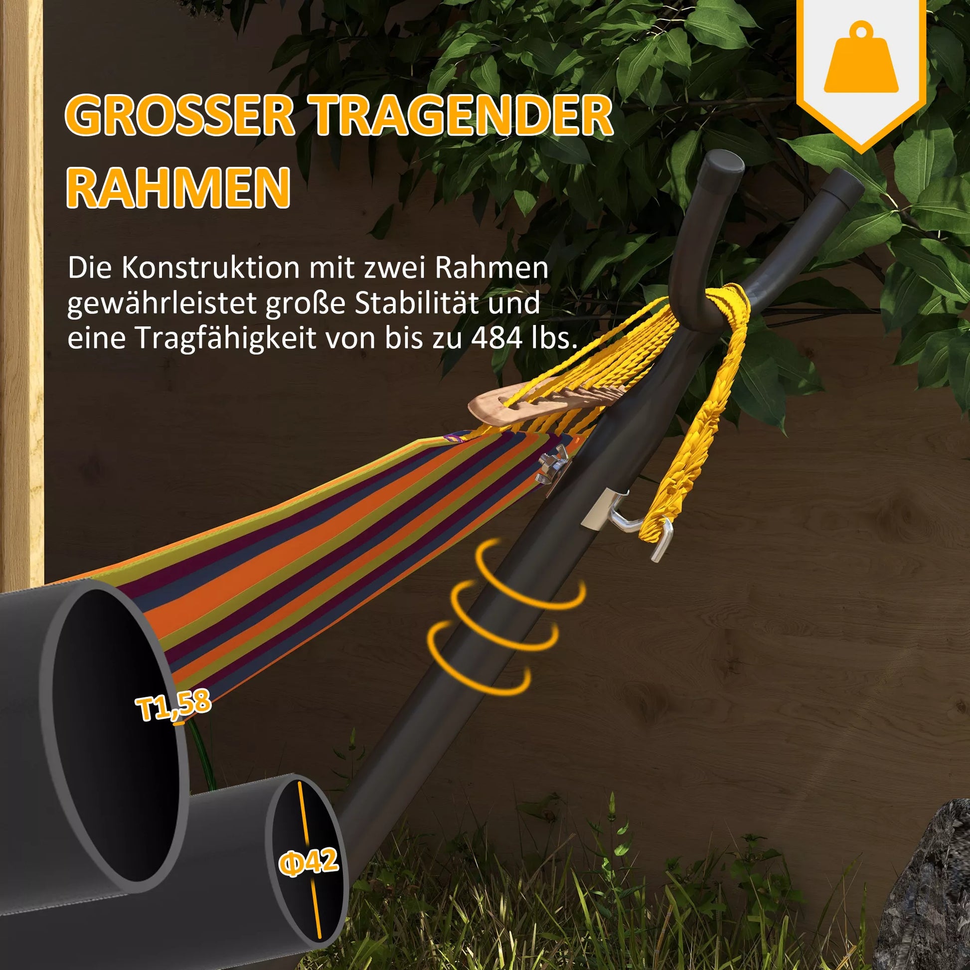 Hamako stovas Hamako rėmas, atsparus atmosferos poveikiui, reguliuojamo dydžio, 290 cm x 120 cm x 115 cm, juodas