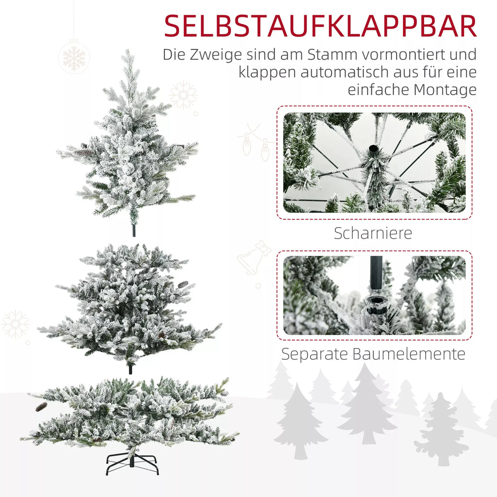 Kalėdinė eglutė, dirbtinė eglė, 1,80 m aukščio, sodri forma, realistiška išvaizda, sniego padengtos šakelės, pušies kankorėžiai