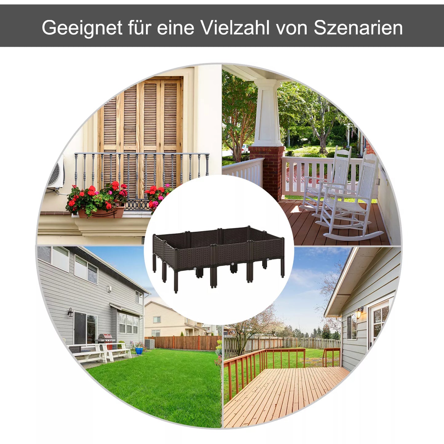 Paaukštintas lysvas, 6 dalių, augalų dėžė su drenažo skylutėmis, ratano imitacija, gėlių lovelis, pasidaryk pats (DIY), rudas, 40 x 40 x 44 cm