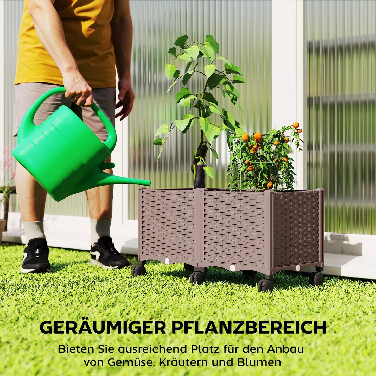 Plastikinė aukšta lysvė, savaiminio laistymo vazonas su drenažo skylėmis ir kamščiais