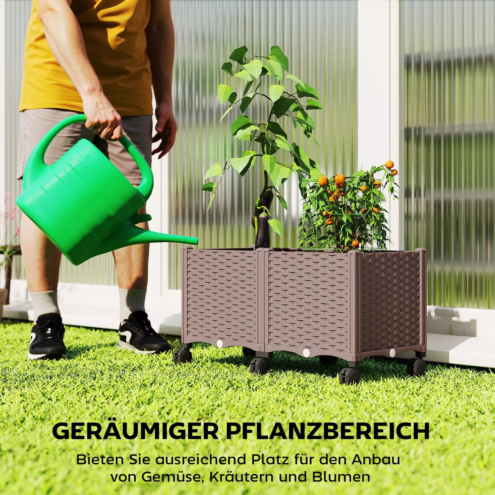 Plastikinė aukšta lysvė, savaiminio laistymo vazonas su drenažo skylėmis ir kamščiais