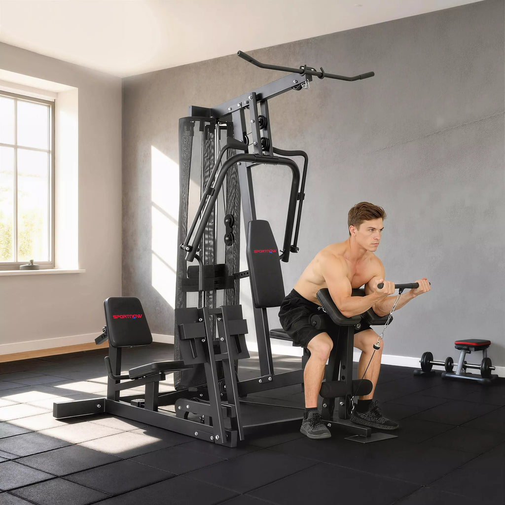 Jėgos treniruoklis su traukimo strypu, „Butterfly“ strypu, 65 kg svoriais ir virve iki 120 kg