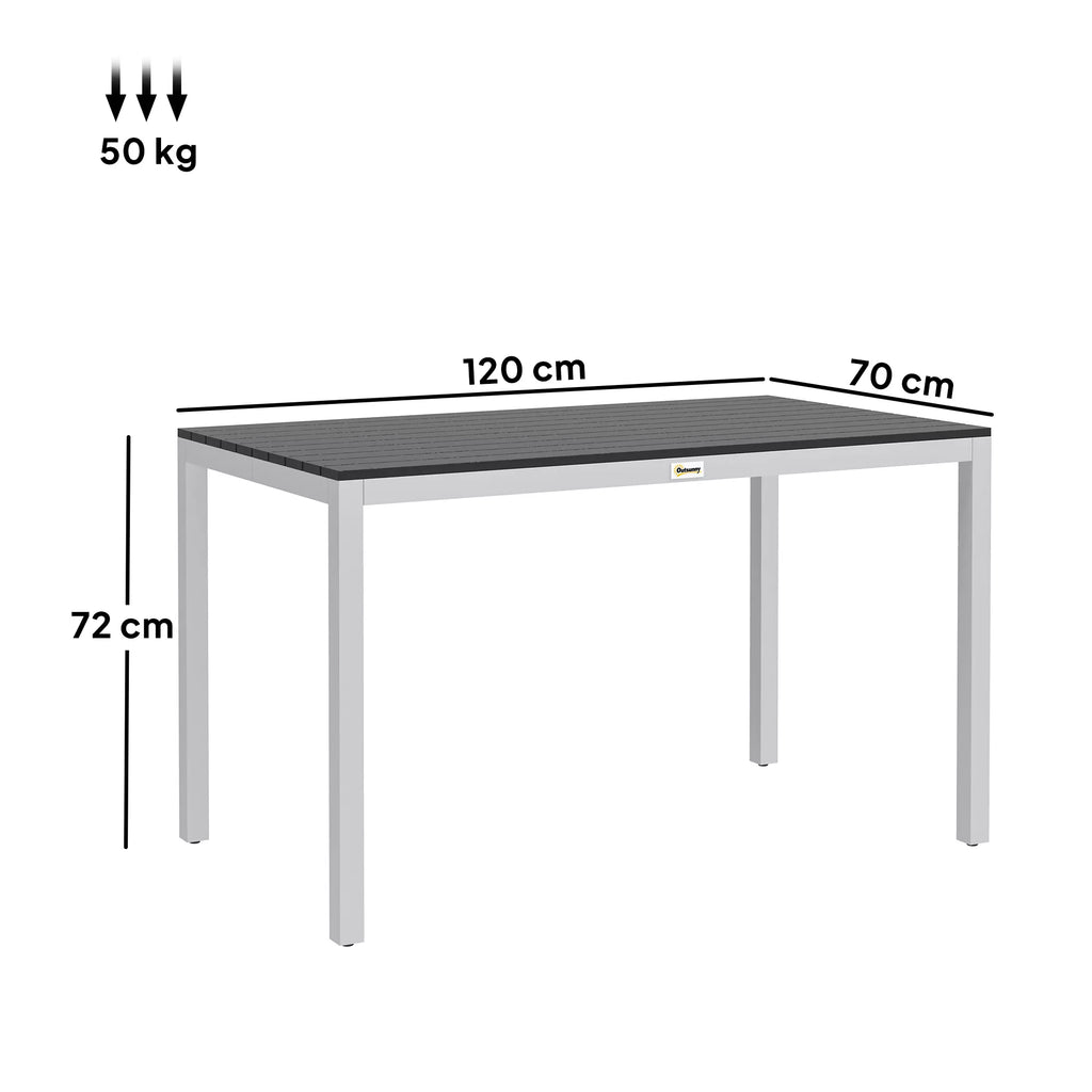 Sodo stalas iš aliuminio 120x70 cm Atsparus atmosferos poveikiui balkono stalas su medžio imitacija, skirtas 4–6 asmenims Juodas