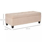 Suoliuko su daiktadėže matmenų schema: 125 cm ilgis, 49 cm plotis, 41,5 cm aukštis
