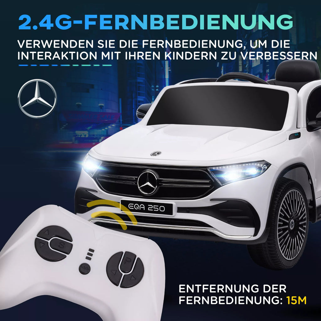 Elektrinis vaikų automobilis, licencijuotas „Mercedes-Benz EQA“, 3–8 km/h, muzika, žibintai, signalas, nuotolinis valdymas, baltas