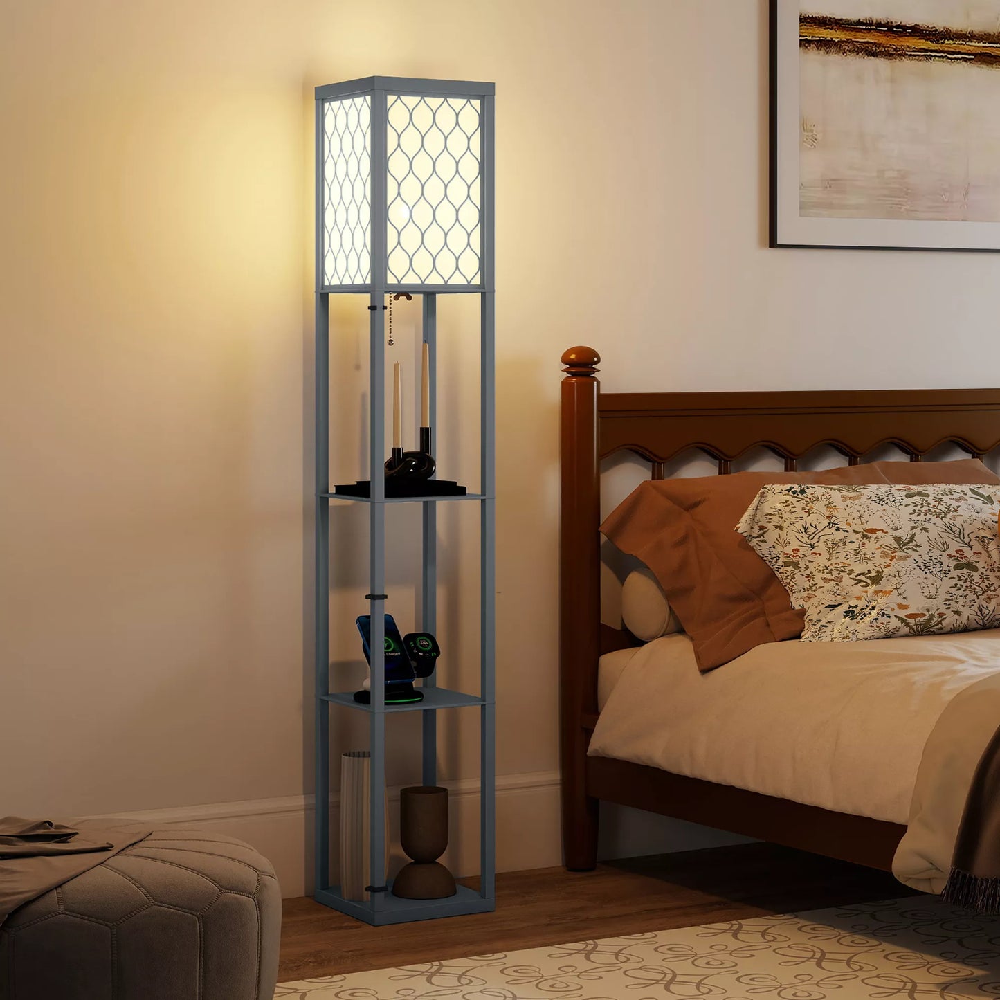 Stovas su lentynėle, 3 skyriai, kompaktiški matmenys, MDF, šviesiai pilkos spalvos