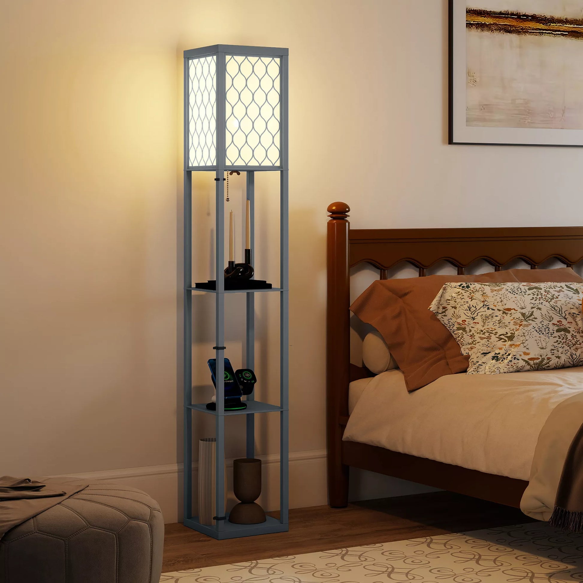 Stovas su lentynėle, 3 skyriai, kompaktiški matmenys, MDF, šviesiai pilkos spalvos