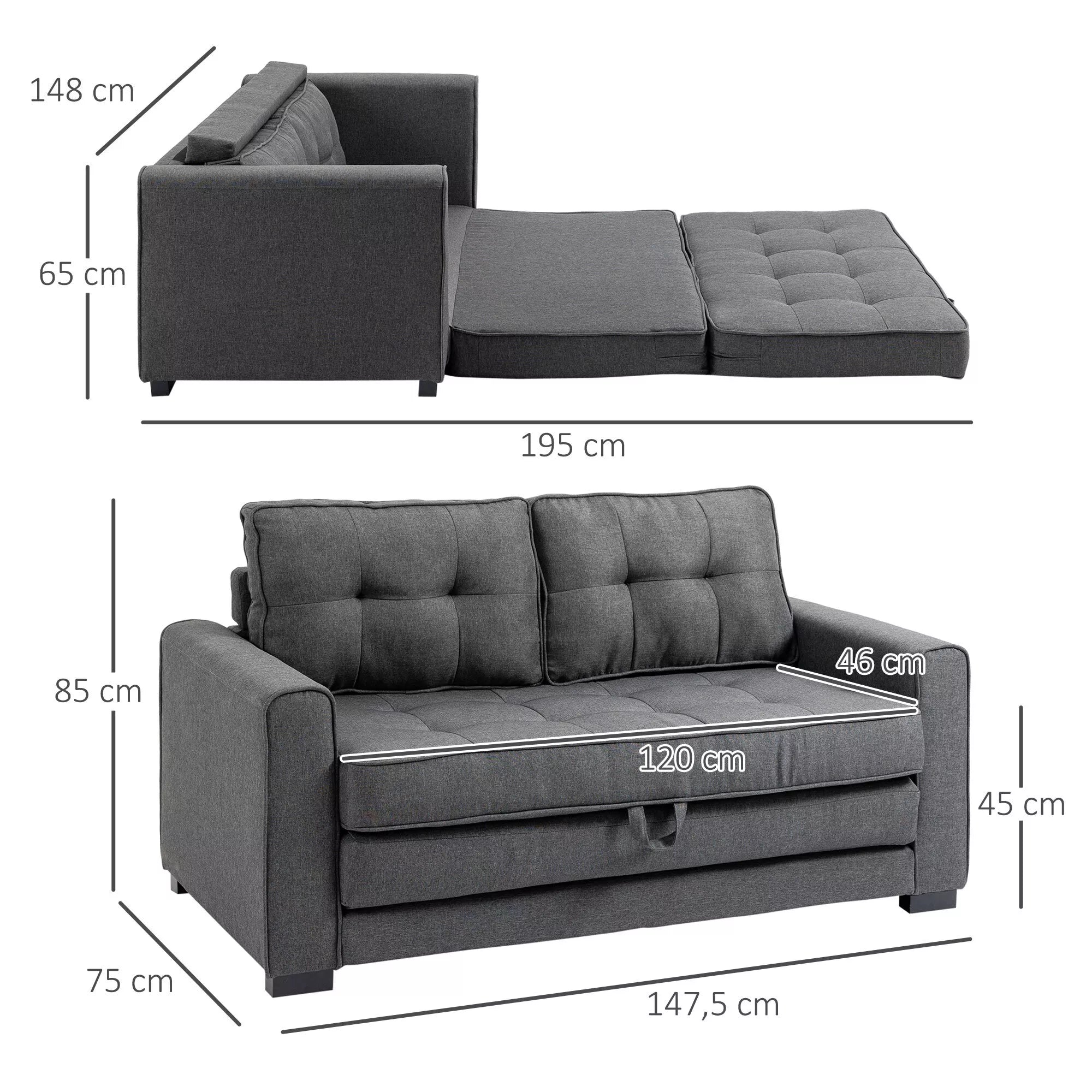 Miegamoji sofa su patalynės dėže, pilka, 147,5 x 75 x 85 cm