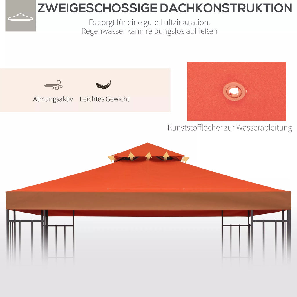 Pavilion 3x3m atsarginis stogas, atsparus vandeniui Paviljono stogas metaliniam paviljonui Paviljono atsarginis stogas Sodo paviljonas Šventinis palapinė Sodo palapinė Poliesteris Rūdžių raudona