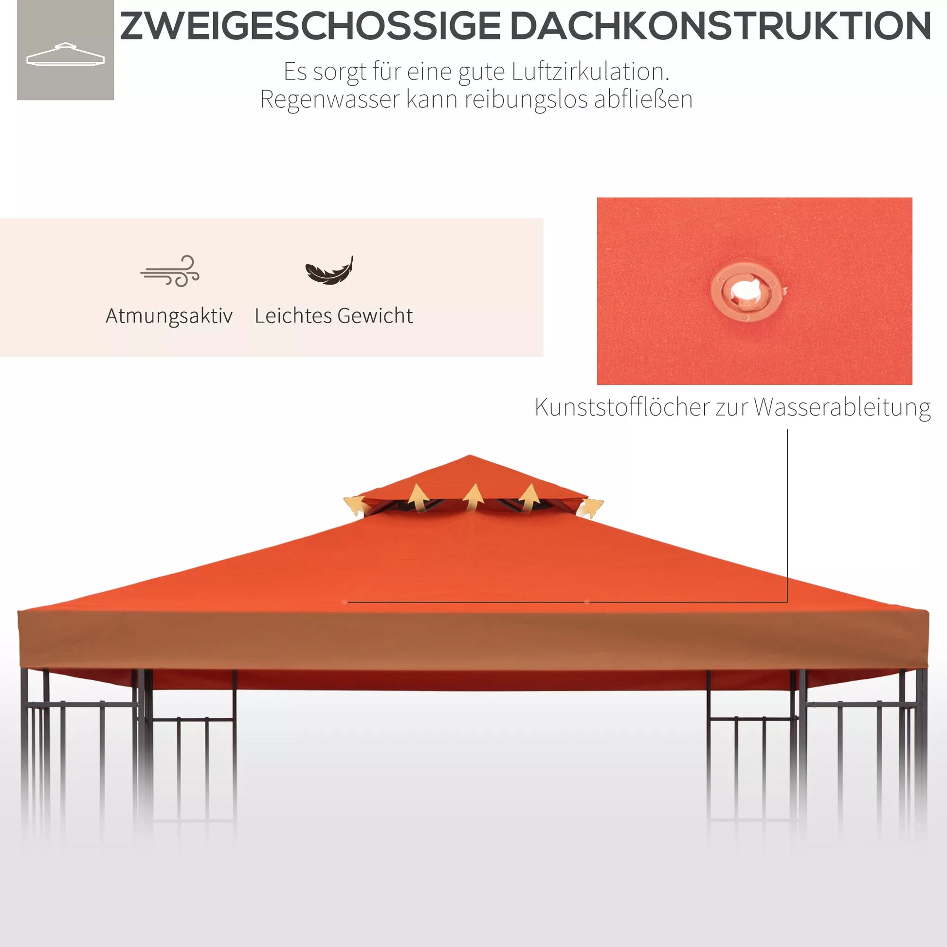Pavilion 3x3m atsarginis stogas, atsparus vandeniui Paviljono stogas metaliniam paviljonui Paviljono atsarginis stogas Sodo paviljonas Šventinis palapinė Sodo palapinė Poliesteris Rūdžių raudona