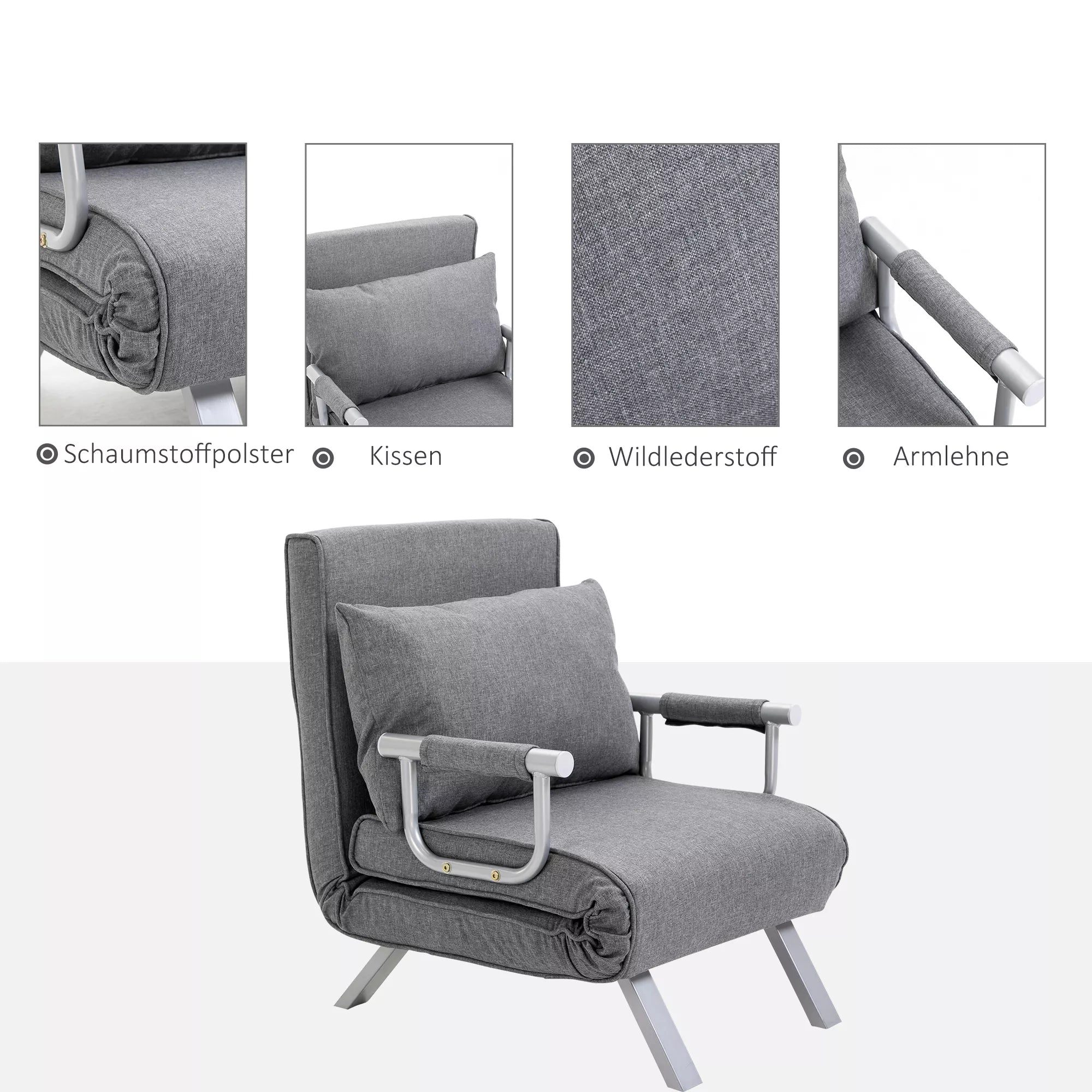 Sofa-lova su reguliojamu atlošu, 185,5 cm, pilka