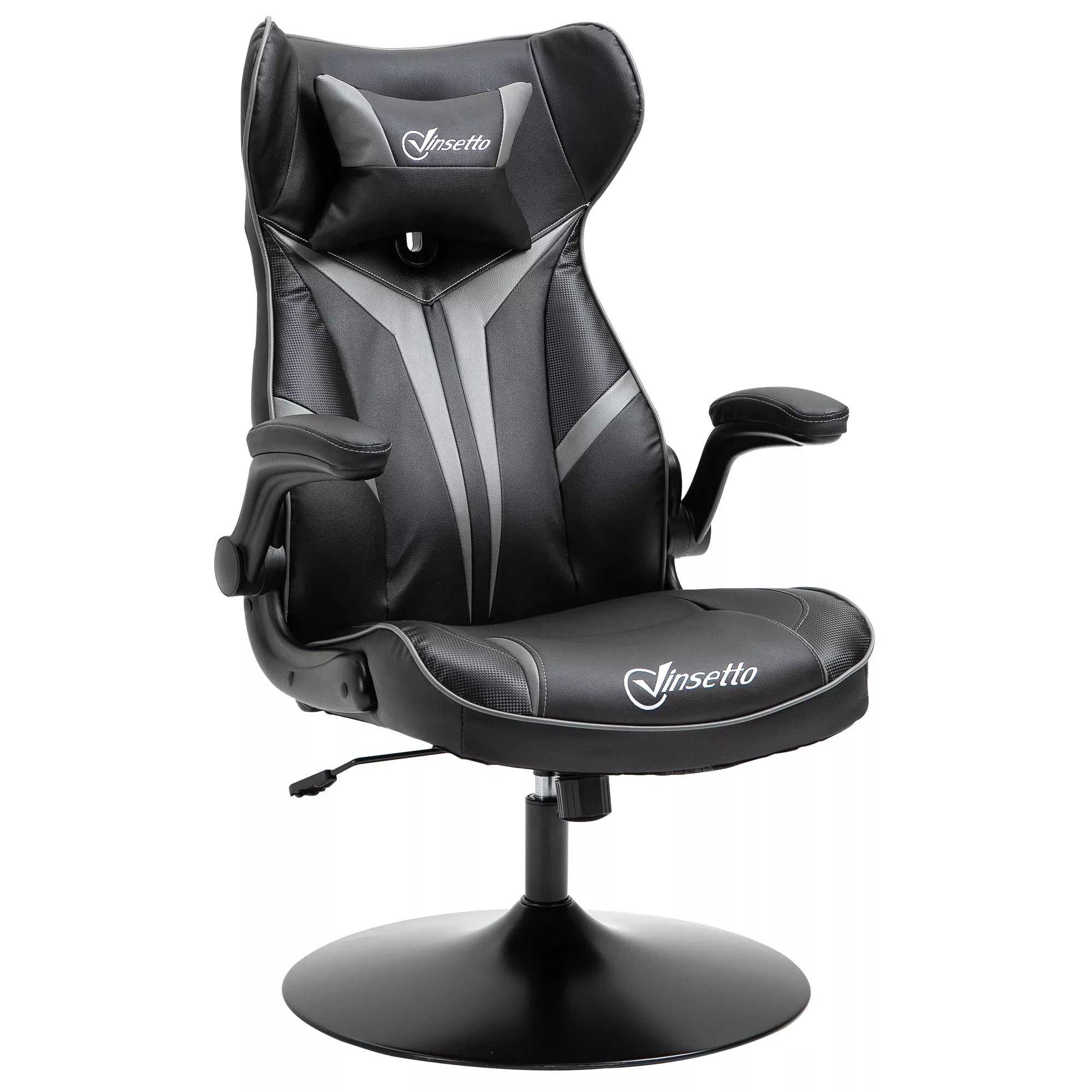 Ergonomiška žaidimų kėdė su galvos atrama ir aukščio reguliavimu, juoda+pilka