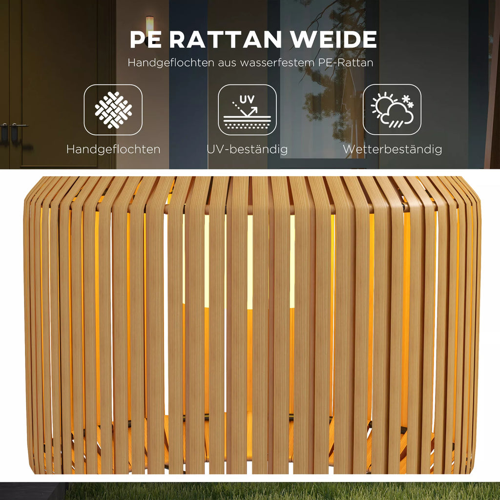 Rotango lauko šviestuvas, saulės energija maitinama sodo lempa, automatinis įjungimas, LED, atspari atmosferos poveikiui, metalinis rėmas, Ø34 x 130 cm, juoda/geltona