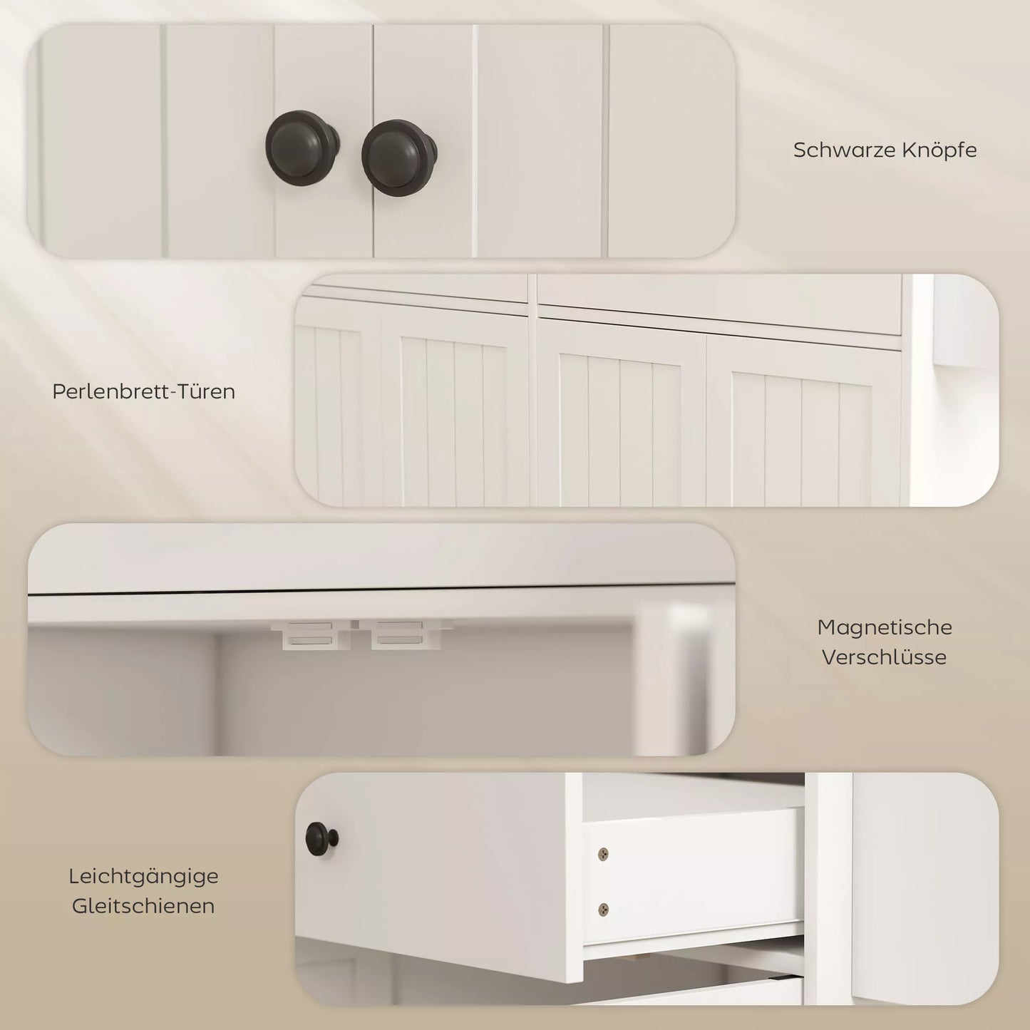 Ratinė virtuvės sala, 2 stalčiai, 2 spintelės, stumdomos, prieskonių lentynėlė, rankšluosčių laikiklis, peilių laikiklis, MDF, balta
