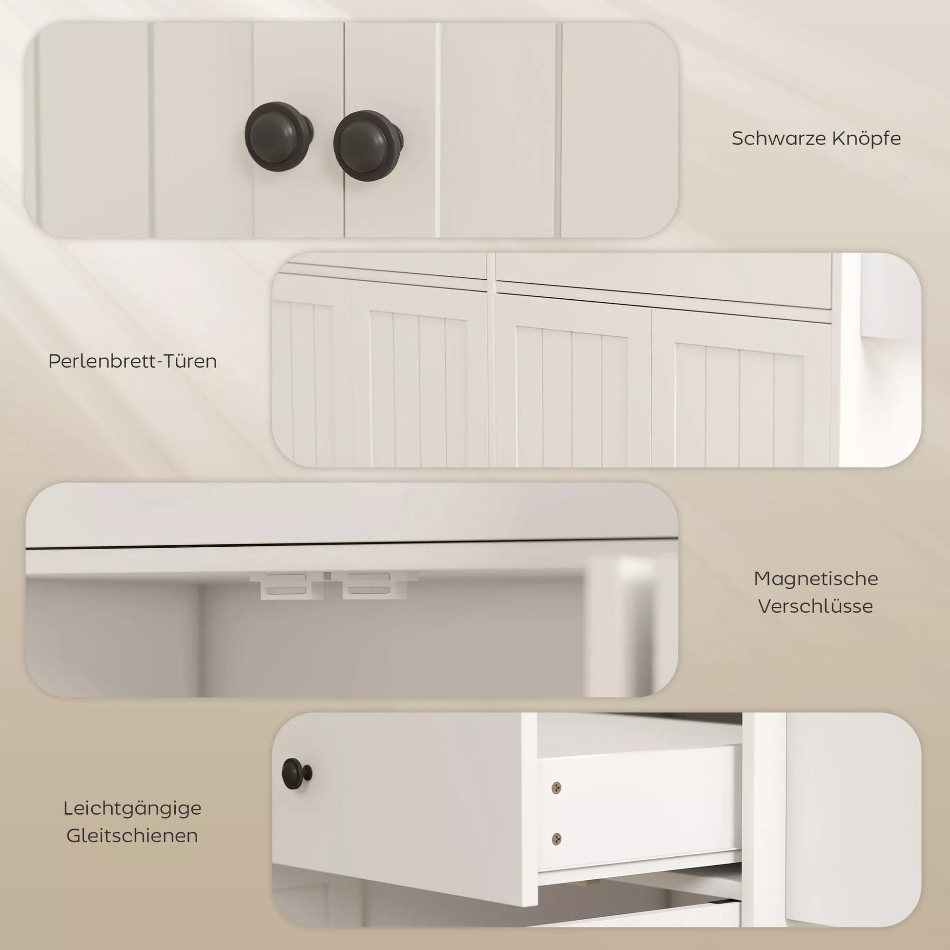 Ratinė virtuvės sala, 2 stalčiai, 2 spintelės, stumdomos, prieskonių lentynėlė, rankšluosčių laikiklis, peilių laikiklis, MDF, balta