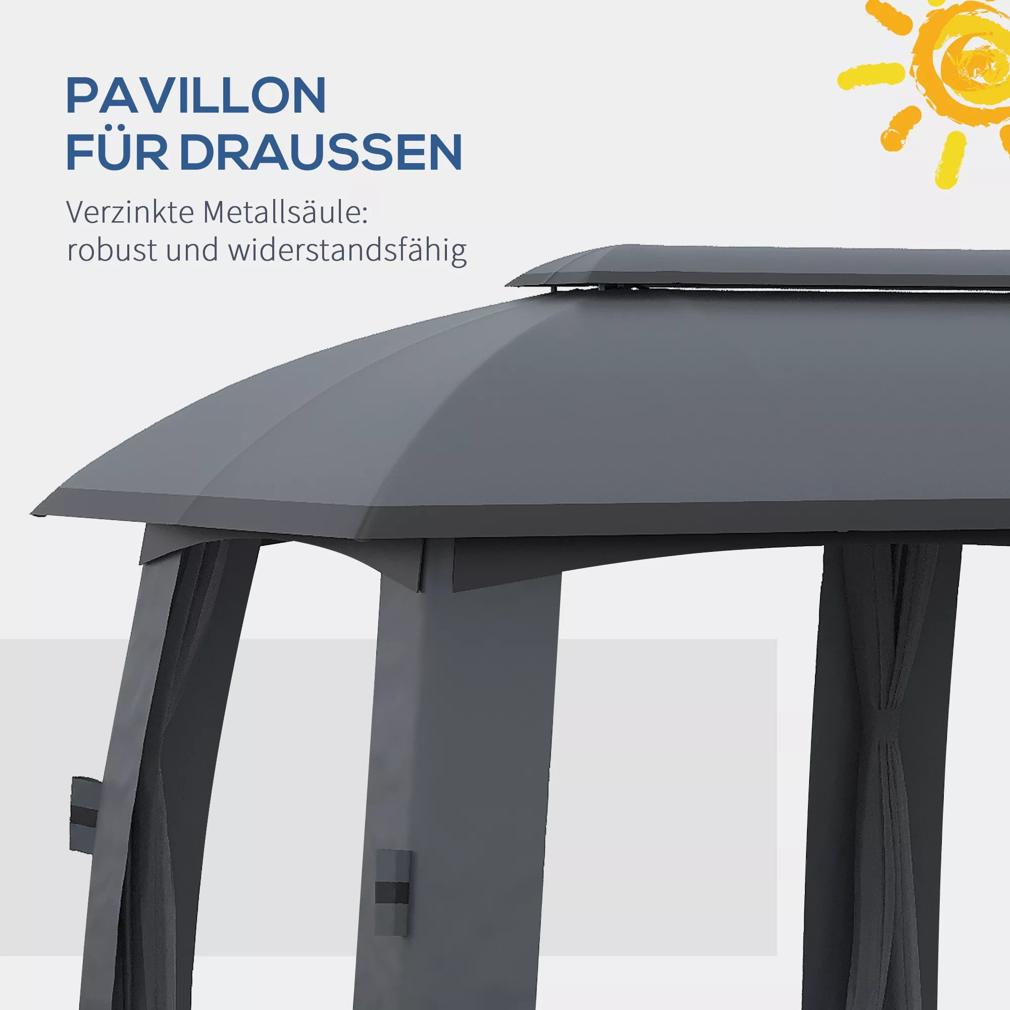 Paviljonas, šventinė palapinė, su tinklais nuo vabzdžių, apsauga nuo vėjo, iki 15 žmonių, tamsiai pilkos spalvos, 3 x 6 x 3 m